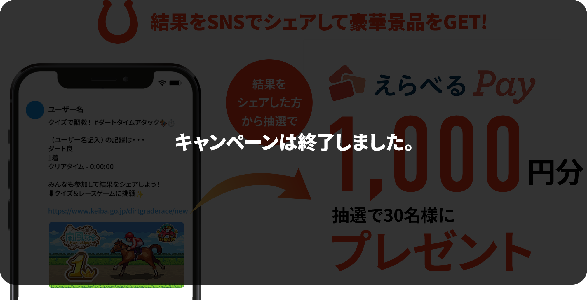 結果をSNSでシェアして豪華景品をGET! キャンペーンは終了しました。