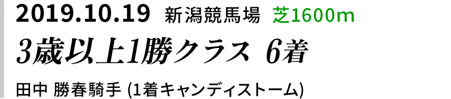2019.10.19  新潟競馬場  芝1600ｍ　3歳以上1勝クラス 6着　田中 勝春騎手 (1着キャンディストーム)