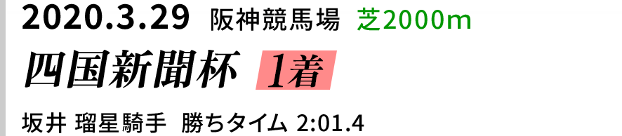 2020.3.29  阪神競馬場  芝2000ｍ　四国新聞杯 1着　坂井 瑠星騎手  勝ちタイム 2:01.4