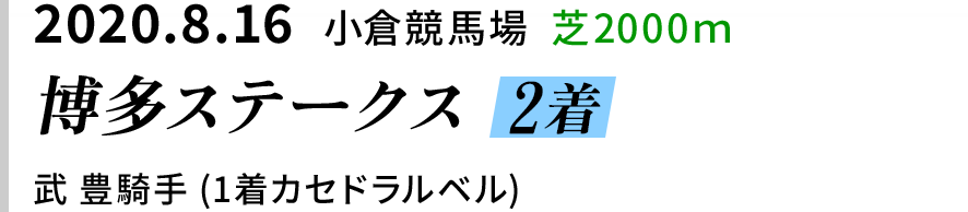 2020.8.16  小倉競馬場  芝2000ｍ　博多ステークス 2着　武 豊騎手 (1着カセドラルベル)