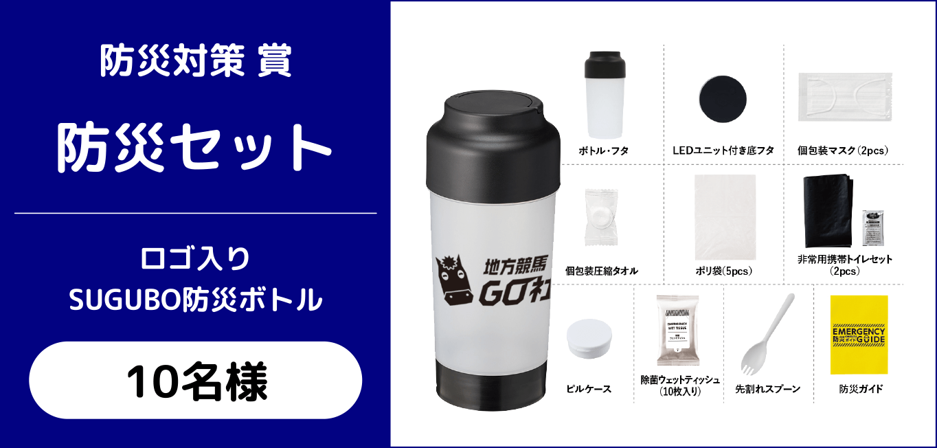 防災対策賞 防災セット ロゴ入りSUGUBO防災ボトル 10名様